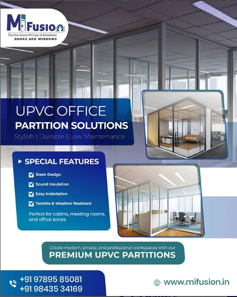 uPVC office partition with glass panels